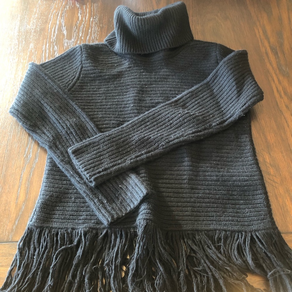 Michael Kors Black Sweater with Fray Detail and Turtleneck